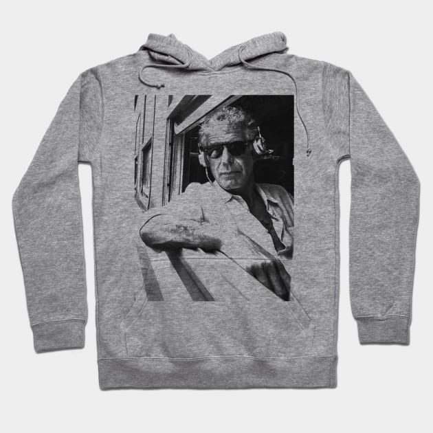 Anthony Bourdain on the Train Hoodie by Unfluid